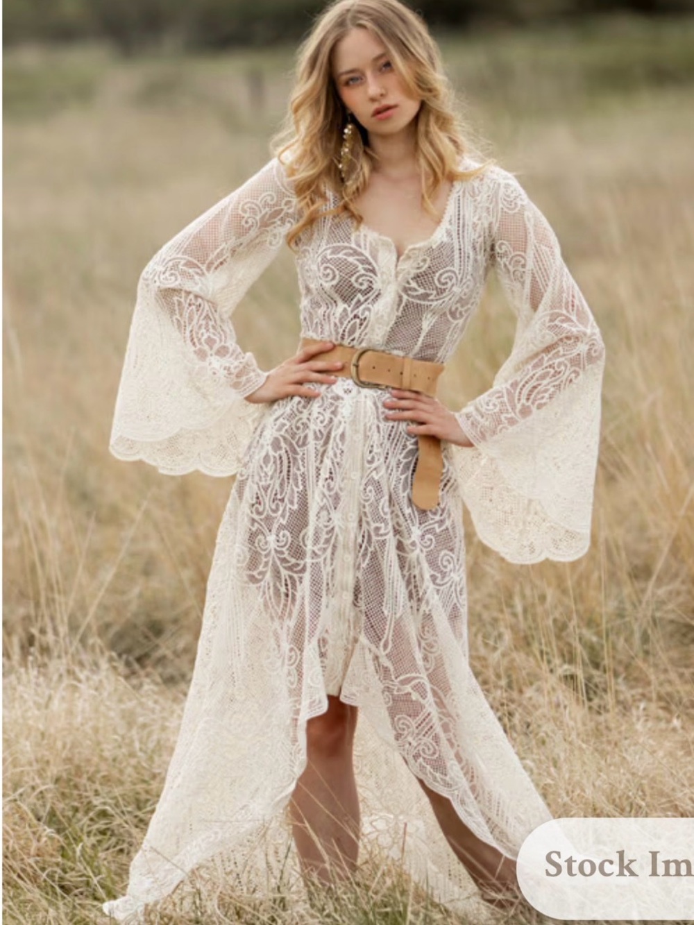 Joyfolie Lace Overlay Maxi Dress in Ivory